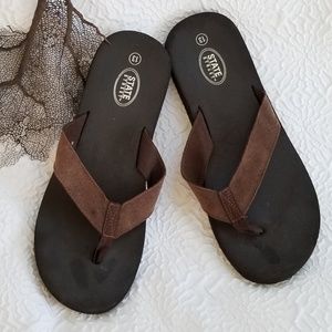State Street Men's Black Brown Suede Flip-Flops
